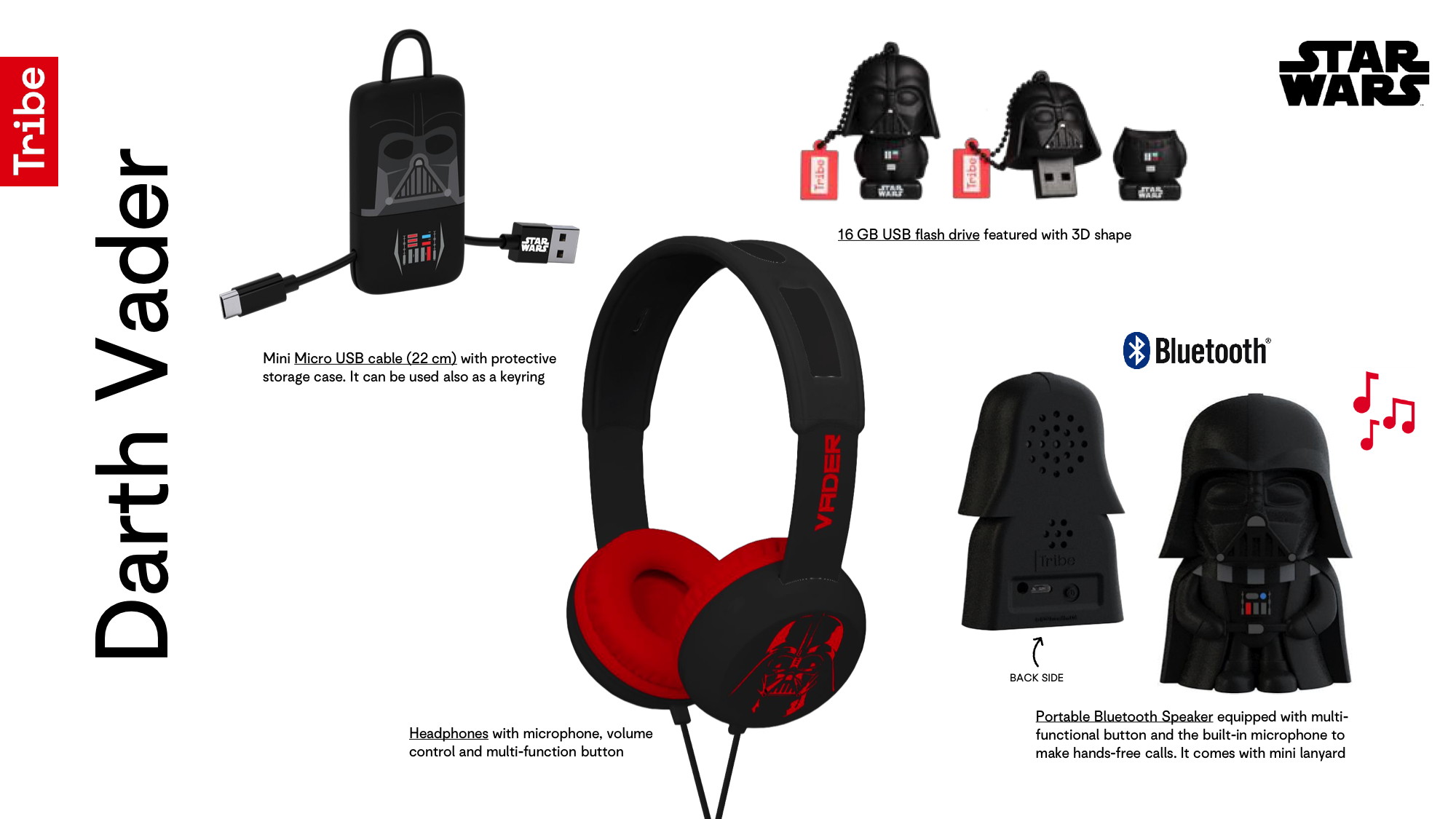 Tribe Star Wars Darth Vader Gift Box - Bluetooth Speaker, 16GB USB,  Headphones and USB cable