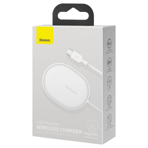 CARREGADOR BASEUS LIGHT MAGNETIC WIRELESS QI 15W MAGSAFE WHITE (WXQJ-02)