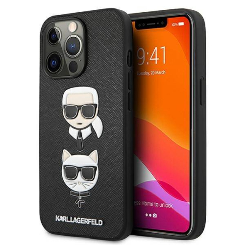 CAPA KARL LAGERFELD IPHONE 13 PRO KARL/CHOUPETTE HEAD LEATHER BLACK