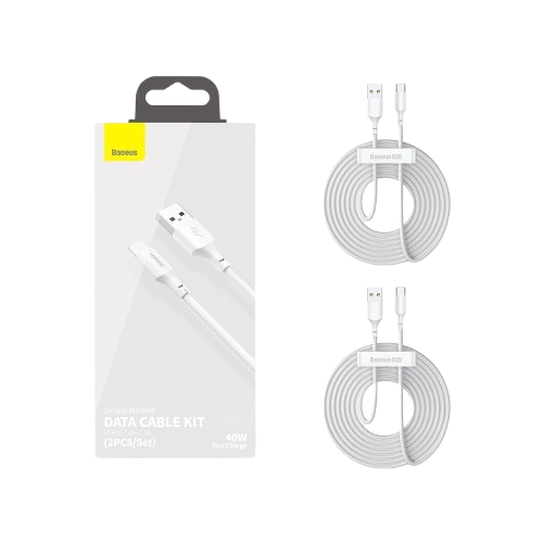 CABO BASEUS SIMPLE WISDOM USB-A/USB-C 5A 1.50CM (PACK2) WHITE 