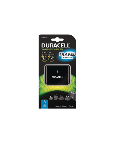 CARREGADOR  DURACELL DUAL USB (1X 2.4 + 1X 1A) WORLDWIDE CHARGER (UK-EU-US-AU)