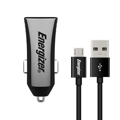 ENERGIZER CAR CHARGER DUAL USB  2.4A BLACK INCLUI CABO MICRO-USB