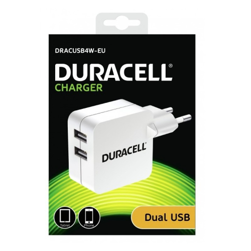 CARREGADOR DURACELL DUAL USB (2X 2.4amp.) - DRACUSB4W-EU